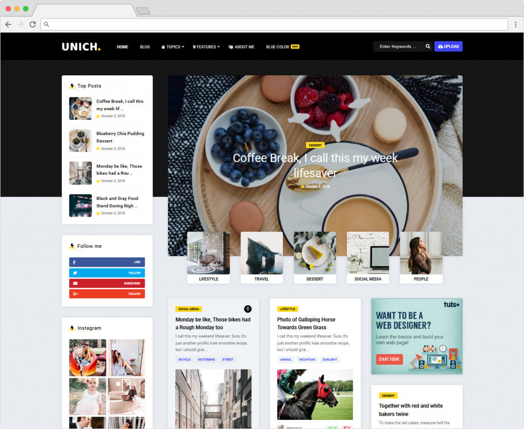 Unich WordPress Pinterest Style Blogging Theme